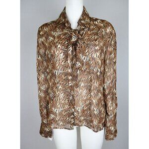 CHRISTIE & JILL - TIGER ANIMAL PRINT SHEER LONG SLEEVE BUTTON-UP SHIRT - SIZE 14